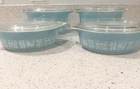 VINTAGE 8 PIECE PYREX AMISH BUTTERPRINT CASSEROLE SET 471 & 473  Lids Aqua Blue