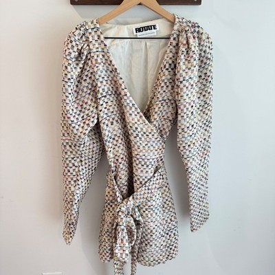 ROTATE Birger Christensen Bridget Dress True Blue Comb Woven Metallic Mini 10