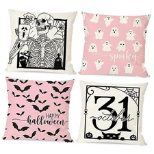  Halloween Throw Pillow Covers 16x16 Set of 4 16" x 16" (Pack of 4) Pink