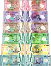 Vanuatu 200-10000 Vatu 6 Pieces Set, 2010-2020, P-12b-19a.2, UNC Polymer