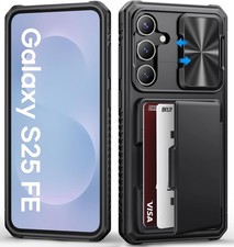 Samsung Galaxy S25 FE Case Wallet, Card Holder, Slide Camera Cover, Black