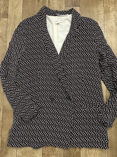 H&M GP & J Baker Black Red Geometric Lightweight Dbl Breasted Blazer UK12 A22 - Picture 7 of 10