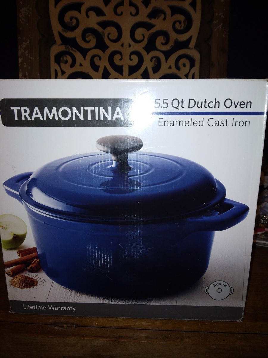 Tramontina Covered Round Dutch Oven Enameled Cast Iron Blue New  In Box