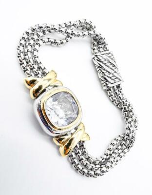 EXQUISITE 18kt Gold Plated Clear Topaz Crystal 3 Box Chains Magnetic Bracelet