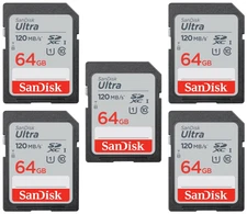 5 Pack SanDisk Ultra 64GB Class 10 120MB/s SD SDHC SDSDUN4-064G HD Camera Card