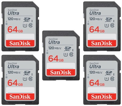 5 Pack SanDisk Ultra 64GB Class 10 120MB/s SD SDHC SDSDUN4-064G HD Camera Card
