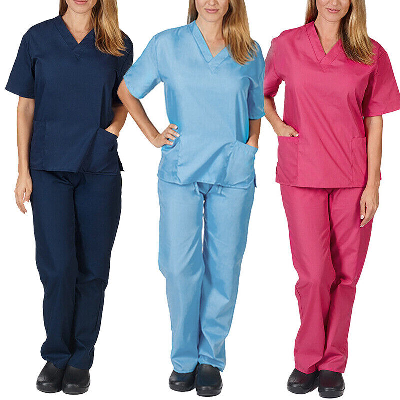 2Pcs/Set Women Men Nursing Medical Scrub Suit Doctor Nurse Uniform Tops  Pants