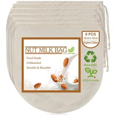 6 PCS 12"x12" Nut Milk Bags - 100 Unbleached Cotton Cheesecloth Reusable Foo...