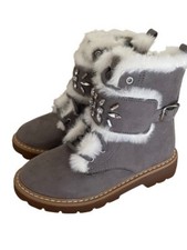Girls Faux Fur Trim Boots Gray 13
