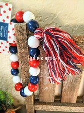 Hobby Lobby Farmhouse Patriotic July 4 red white blue beaded garland