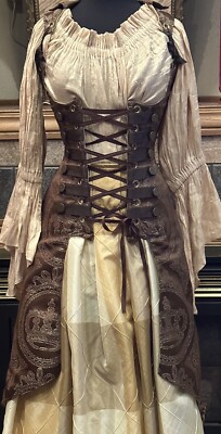 Damsel In This Dress (DiTD) Brown &Gold Damask Peacock Tailed Vixen Corset-24.5 