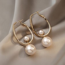 925 Sterling Silver Pearls Hoop Drop Gold Stud Earrings Womens Girls Gifts