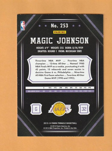 Magic Johnson Los Angeles Lakers 2013-14 Pinnacle Artist's Proof #253 1H - Picture 2 of 2