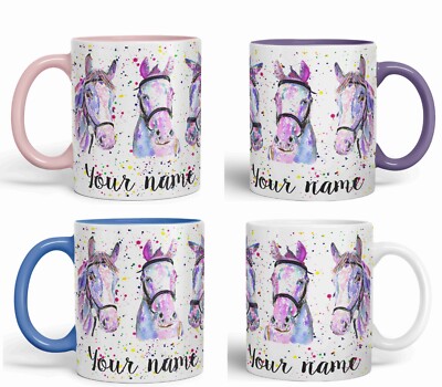 Personalisierte Tasse Tasse mit Namen Pferde Pferd Bauernhoftiere Keramik Kunst farbig