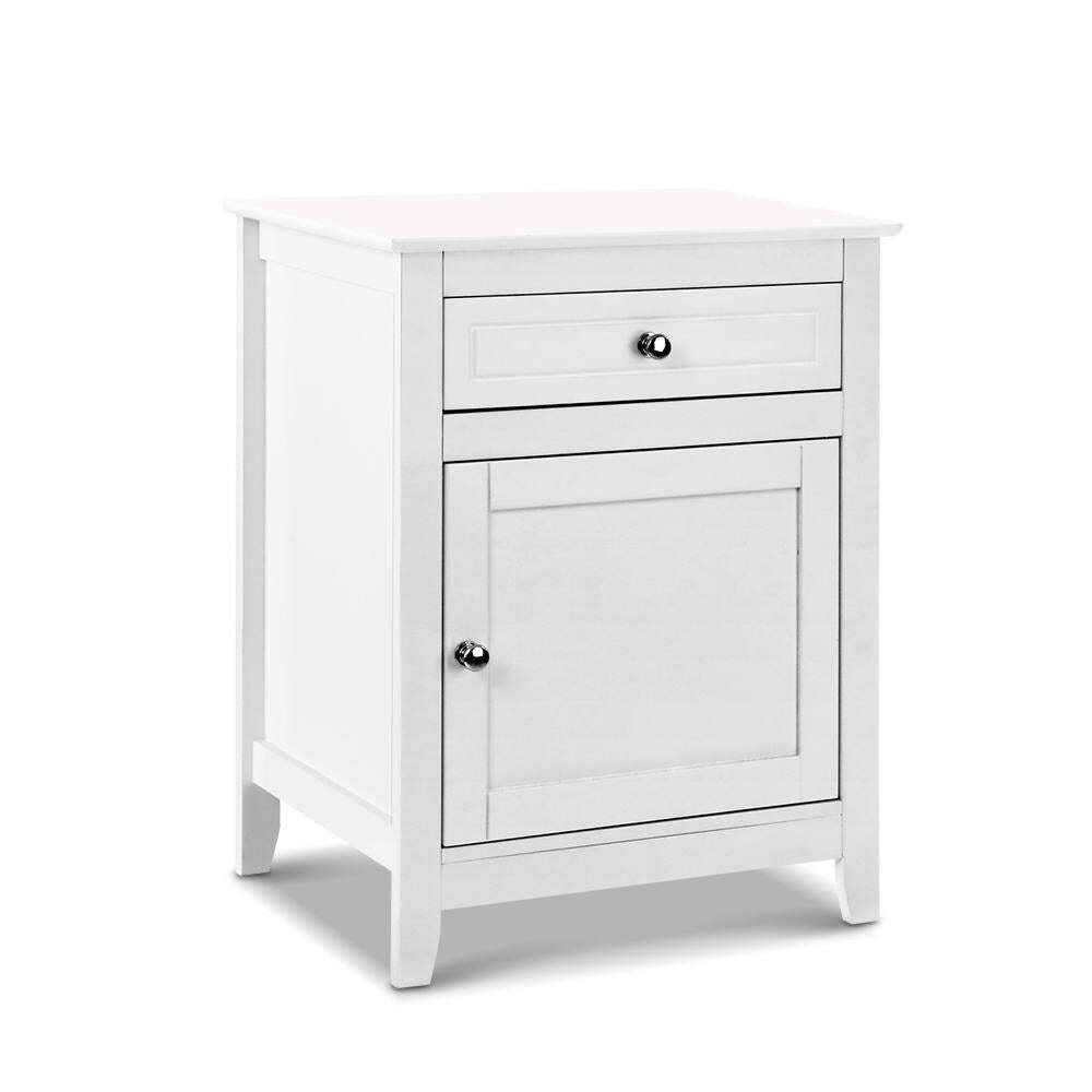 White NNEDSZ Bedside Table with Large Storage Drawers and Lamp Shelf