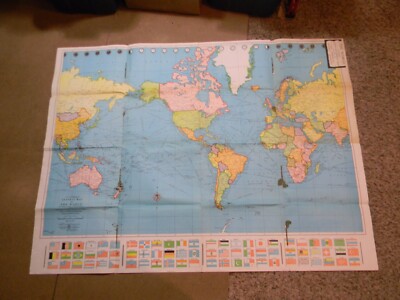 1950s Giant Colorprint Map of the World , 50 x 38 inches American Map Co. - 5A