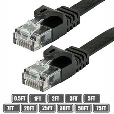 0.5-75FT Cat6 RJ45 Network LAN Ethernet FLAT UTP Patch Cable 550MHz 30AWG Black