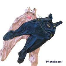 Pair Vintage OshKosh B  Gosh Vestbak Floral Corduroy  Denim Overalls 3/6 Months