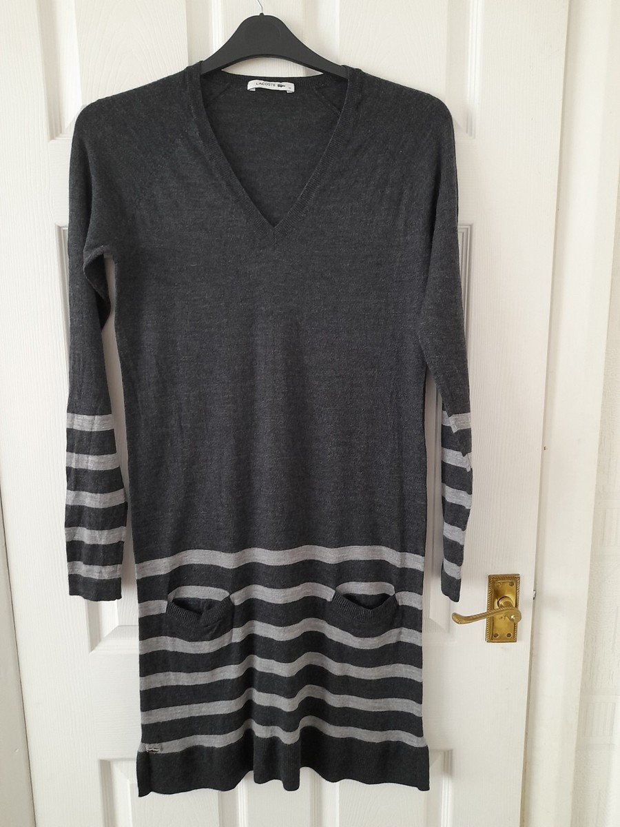 Lacoste Grey Long Sleeve Fine Knitted Merino Wool V-Neck Jumper