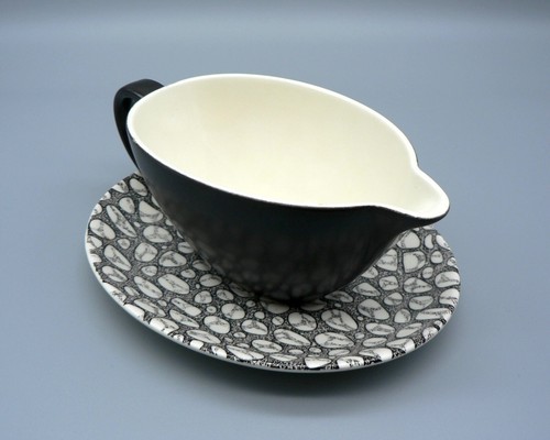 POOLE POTTERY BLACK PEBBLE SAUCEBOAT & STAND C106 MID-CENTURY GRAVY DISH OVAL A1 - Picture 11 of 19