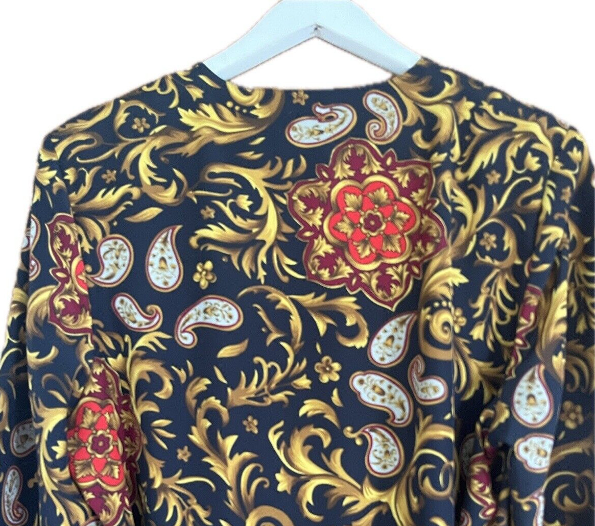 Vintage Marks & Spencer St. Michael Paisley Pleated Midi Dress UK 16 Belted