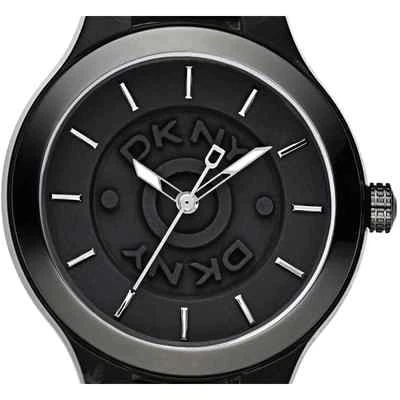 NEW DKNY SMOKE BLACK DIAL ACRYLIC STEEL BAND LOGO DIAL WATCH NY8169