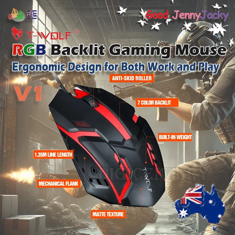 Brand New T-Wolf Optical Game Mouse USB 1200 DPI Corded Gaming LED Lighting Mice - Image 2 of 4