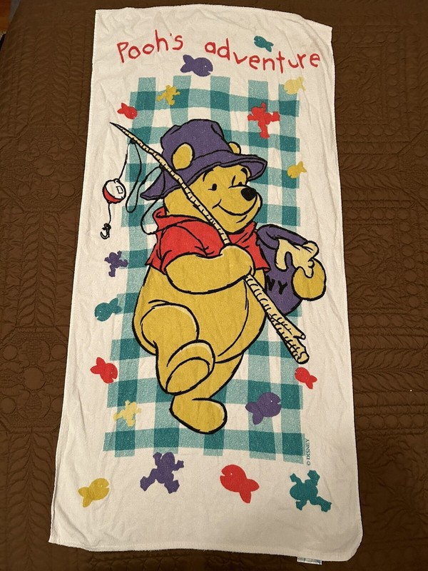 Vintage Winnie the Pooh Gone Fishing Bath Towel 90's Disney
