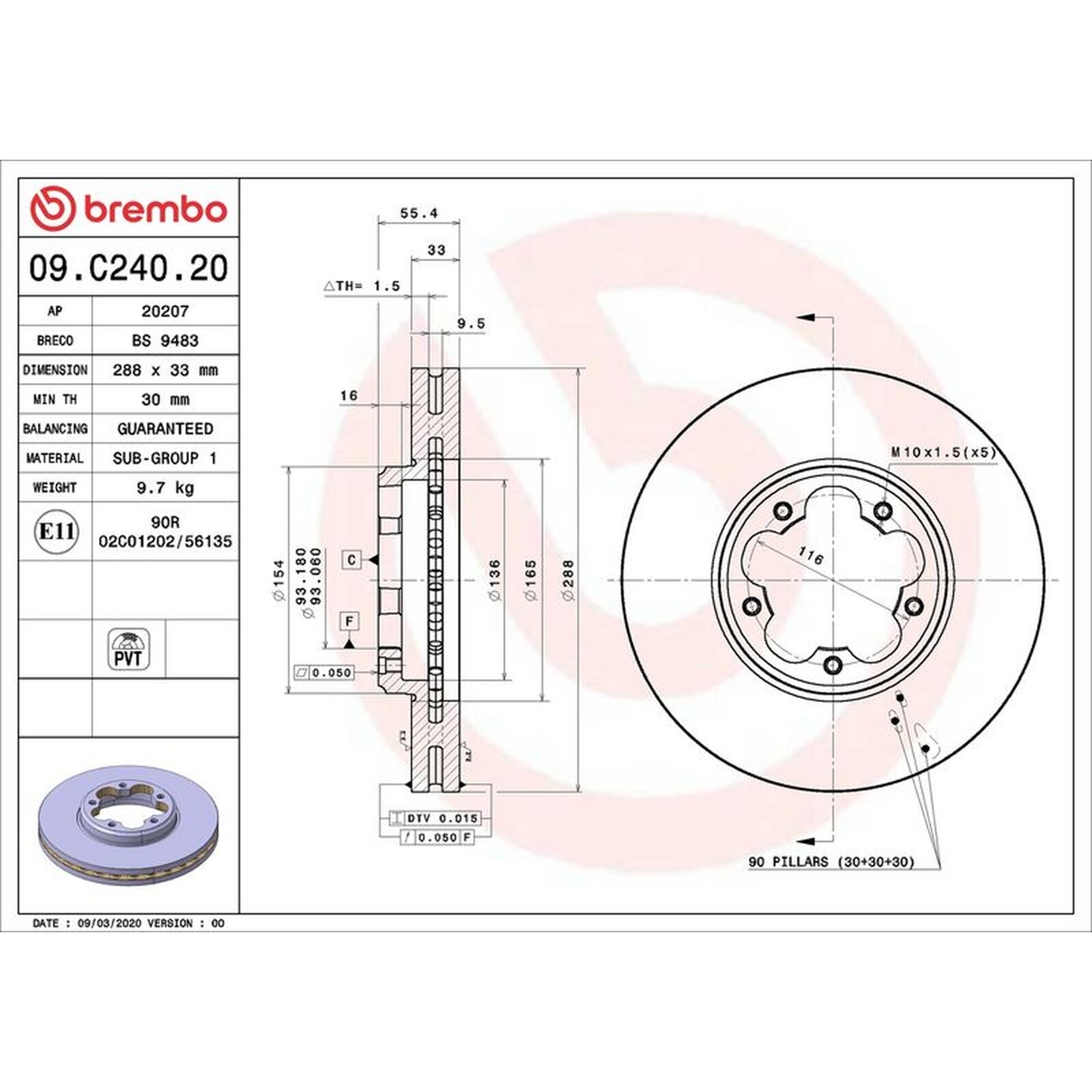Brembo Prime Line Vented Brake Disc 09.C240.20 Fits Ford - High Quality