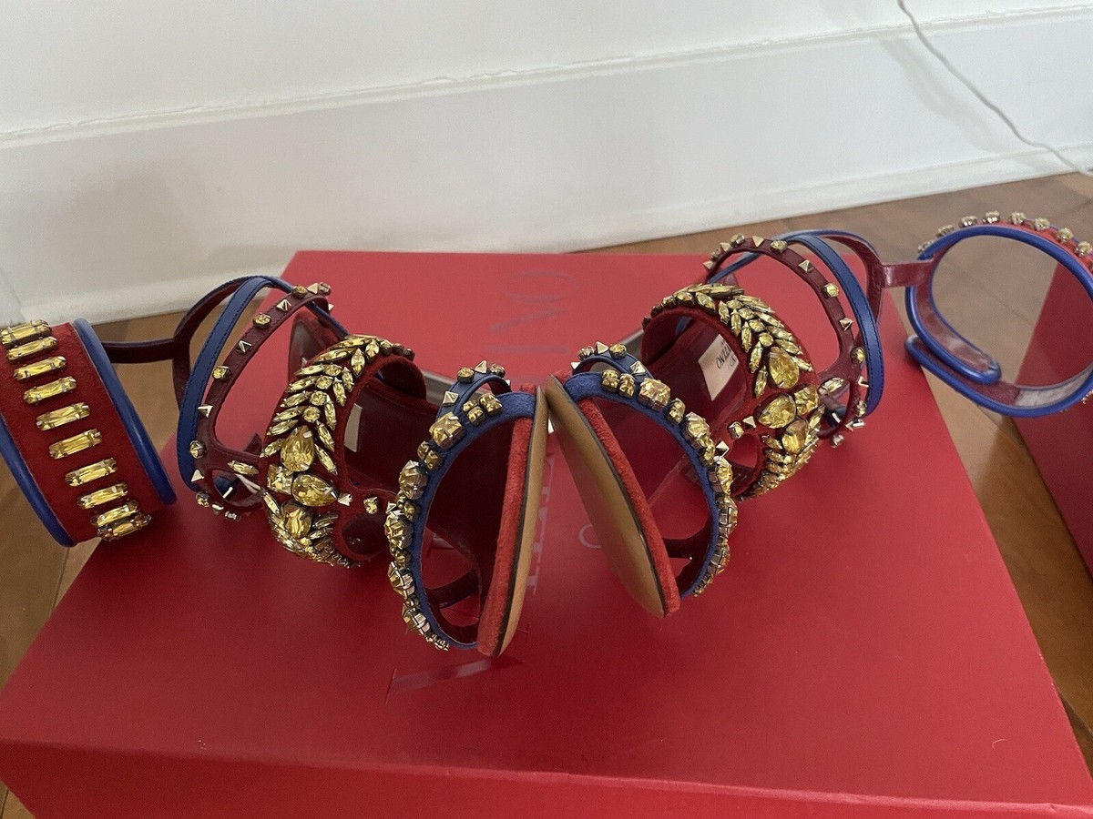 $1480 Valentino Garavani Rhinestone Red Sandals Pumps