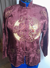 I WATA JAPAN VINTAGE HAND EMBROIDERED WOMENS PAJAMA JACKET SZ L MEASURES INSIDE