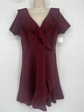 Women’s Chelsea 28 Faux Wrap Ruffle Mini Dress Maroon Size 1