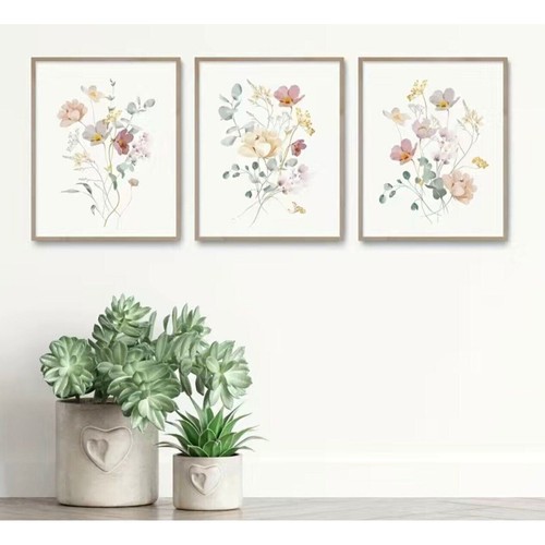 Physische Drucke 3er Set ungerahmte Wildblumen Leinwand Wanddekor für Schlafzimmer oder - Bild 2 von 4