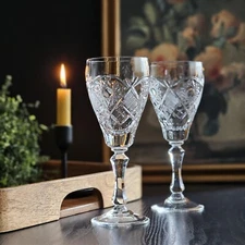 6.75 oz (200 ml) Set of 2 Handmade Vintage Crystal Wine Glasses on a Stem