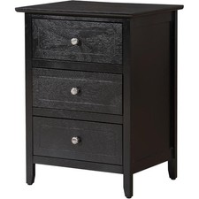 Table de chevet contemporaine Maklaine 3 tiroirs en noir - Entièrement assemblée