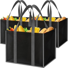 Reusable Grocery Bags for Shopping with Long Handles, 3 Pack, Black