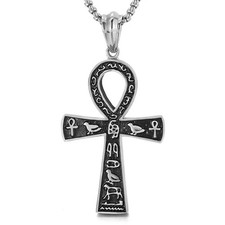 TURTLEDOVE Ankh Cross Necklace, Key of Life Pendant with Egyptian Hieroglyphi...