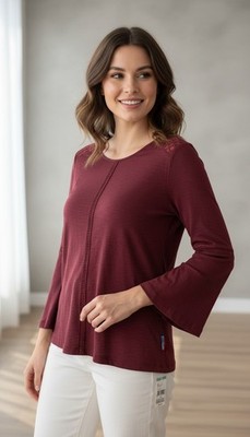 Laura Scott Women's Crochet trim Bell sleeve top Red Size L