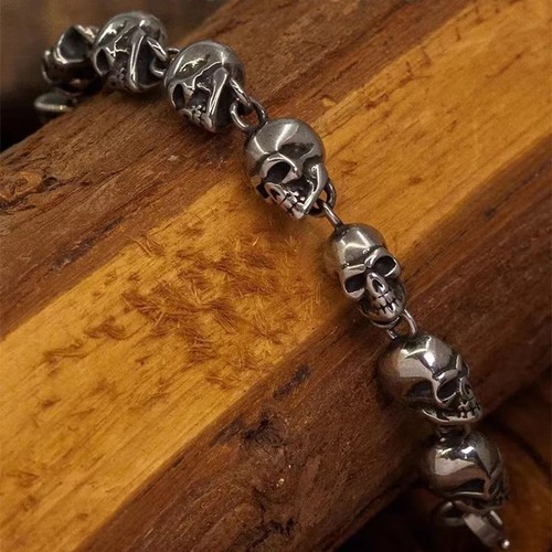 Skull Bracelet Men Gothic Punk Biker Chain Rock Hip Hop Halloween Jewelry - Picture 6 of 8