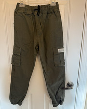Boys Green Cargo Pants Elastic Waist with Drawstring 8-9Y
