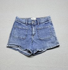 Abercrombie Kids Girls Denim High Rise Relaxed Fit Shorts Raw Hem Blue 15/16