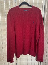 Polo Ralph Lauren Men  s Cable Knit Sweater Red Crewneck Cotton Pony Logo Size L