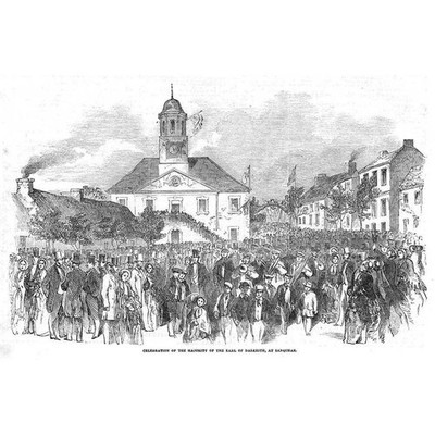 Sanquhar Feier der Mehrheit des Earl of Dalkeith antiker Druck 1852