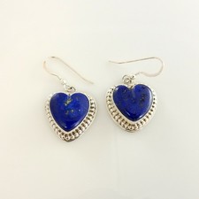 Handmade Sterling Silver Blue Lapis Lazuli Heart Dangle Earrings