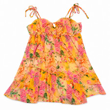 Dress Womens Size Medium Multicolor Floral Chiffon Ruffle Sundress Short Boho