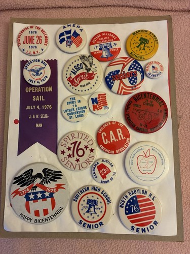 18 Vintage Patriotic Bicentennial Celebration Pin Buttons~BENEFITS ANIMAL RESCUE