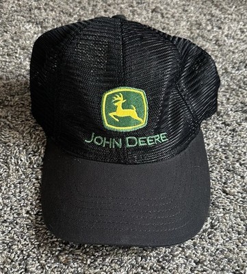 John Deere Hat Embroidered Mesh Black/Green Trucker - Hook and Loop Adjustment