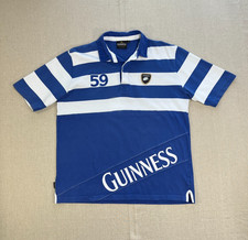 Guinness Rugby Shirt Mens Large Blue White Hooped 1759 Short Sleeve Polo Irish