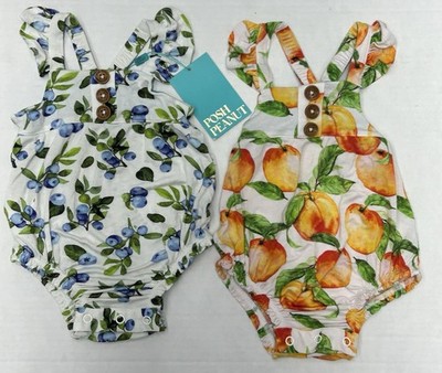 Posh Peanut bubble rompers Sleeveless LOT OF 2 Bamboo 0-3 months Fruit Prints