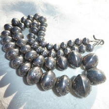 NATIVE AMERICAN Large Navajo Sterling Silver Stamped Pearl Bench Bead Necklace